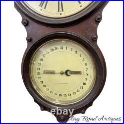 ANTIQUE SETH THOMAS OFFICE No. 6 CALENDAR DOUBLE-DIAL WALL CLOCK rosewood 8 DAY