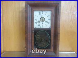 ANTIQUE SETH THOMAS OGEE WALL CLOCK With WEIGHTS PENDULUM & KEY PAINTED KIDS PLAY