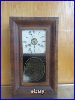 ANTIQUE SETH THOMAS OGEE WALL CLOCK With WEIGHTS PENDULUM & KEY PAINTED KIDS PLAY