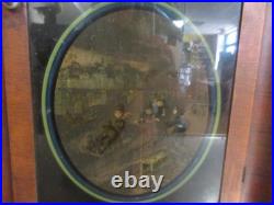 ANTIQUE SETH THOMAS OGEE WALL CLOCK With WEIGHTS PENDULUM & KEY PAINTED KIDS PLAY