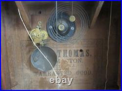ANTIQUE SETH THOMAS OGEE WALL CLOCK With WEIGHTS PENDULUM & KEY PAINTED KIDS PLAY