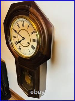 ANTIQUE SETH THOMAS REGULATOR WAll CLOCK 29 x 16 Walnut or Mahogany WORKS