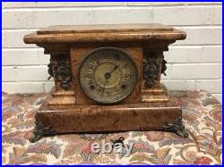 ANTIQUE VTG SETH THOMAS BURL WOOD VENEER MANTLE CLOCK BRASS ACCENTS WithKEY ANTIQUE VTG SETH THOMAS BURL WOOD VENEER MANTLE CLOCK BRASS ACCENTS WithKEY