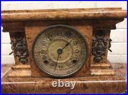 ANTIQUE VTG SETH THOMAS BURL WOOD VENEER MANTLE CLOCK BRASS ACCENTS WithKEY ANTIQUE VTG SETH THOMAS BURL WOOD VENEER MANTLE CLOCK BRASS ACCENTS WithKEY
