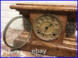 ANTIQUE VTG SETH THOMAS BURL WOOD VENEER MANTLE CLOCK BRASS ACCENTS WithKEY ANTIQUE VTG SETH THOMAS BURL WOOD VENEER MANTLE CLOCK BRASS ACCENTS WithKEY