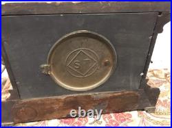 ANTIQUE VTG SETH THOMAS BURL WOOD VENEER MANTLE CLOCK BRASS ACCENTS WithKEY ANTIQUE VTG SETH THOMAS BURL WOOD VENEER MANTLE CLOCK BRASS ACCENTS WithKEY