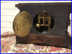 ANTIQUE VTG SETH THOMAS BURL WOOD VENEER MANTLE CLOCK BRASS ACCENTS WithKEY ANTIQUE VTG SETH THOMAS BURL WOOD VENEER MANTLE CLOCK BRASS ACCENTS WithKEY