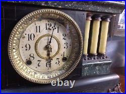 ATQ. 9/7/1880, Seth Thomas Adamantine Mantle Clock, Lion Heads, Six Column, With2 Keys