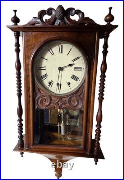 A Seth Thomas, Victorian Walnut and Parquetry Wall Clock Stunning Running Great