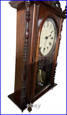 A Seth Thomas, Victorian Walnut and Parquetry Wall Clock Stunning Running Great