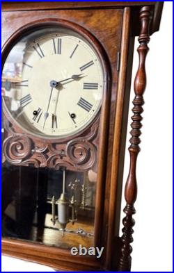 A Seth Thomas, Victorian Walnut and Parquetry Wall Clock Stunning Running Great