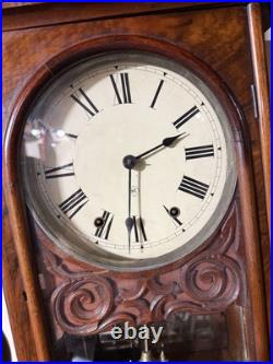 A Seth Thomas, Victorian Walnut and Parquetry Wall Clock Stunning Running Great