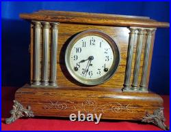 Antique 1800's SETH THOMAS Victorian Brown Adamantine Wood Grain Mantel Clock Antique 1800's SETH THOMAS Victorian Brown Adamantine Wood Grain Mantel Clock