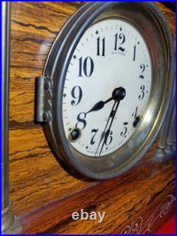 Antique 1800's SETH THOMAS Victorian Brown Adamantine Wood Grain Mantel Clock
