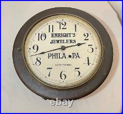 Antique 1800's Seth Thomas Jewelers wooden veneer wood advertisement wall clock Antique 1800's Seth Thomas Jewelers wooden veneer wood advertisement wall clock