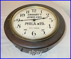 Antique 1800's Seth Thomas Jewelers wooden veneer wood advertisement wall clock Antique 1800's Seth Thomas Jewelers wooden veneer wood advertisement wall clock
