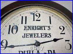 Antique 1800's Seth Thomas Jewelers wooden veneer wood advertisement wall clock Antique 1800's Seth Thomas Jewelers wooden veneer wood advertisement wall clock