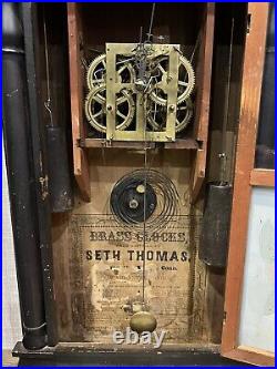 Antique 1800s Seth THOMAS Weight Driven Wooden COLUMN Clock PENDULUM MACHANICAL