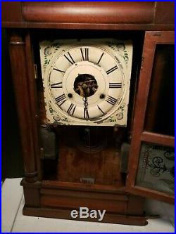 Antique 1850's Seth Thomas Column & Cornice Wood Shelf Clock Time & Strike