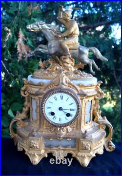 Antique 1860s French Japy Freres Figural Marble Mantle Clock RUNS VIDEO