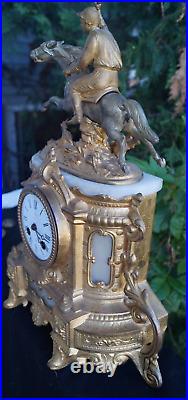 Antique 1860s French Japy Freres Figural Marble Mantle Clock RUNS VIDEO