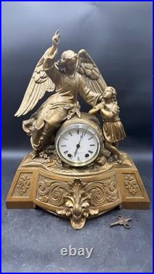 Antique 1870S Seth Thomas And Sons Angel And Child Ornate Gilded Clock Withkey