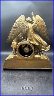Antique 1870S Seth Thomas And Sons Angel And Child Ornate Gilded Clock Withkey