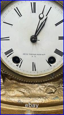 Antique 1870S Seth Thomas And Sons Angel And Child Ornate Gilded Clock Withkey