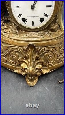 Antique 1870S Seth Thomas And Sons Angel And Child Ornate Gilded Clock Withkey
