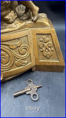 Antique 1870S Seth Thomas And Sons Angel And Child Ornate Gilded Clock Withkey