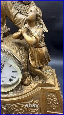 Antique 1870S Seth Thomas And Sons Angel And Child Ornate Gilded Clock Withkey