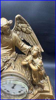 Antique 1870S Seth Thomas And Sons Angel And Child Ornate Gilded Clock Withkey