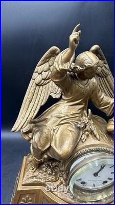 Antique 1870S Seth Thomas And Sons Angel And Child Ornate Gilded Clock Withkey