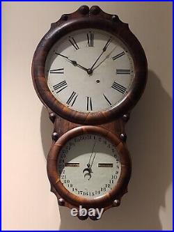 Antique 1870 SETH THOMAS Mahogany Rosewood Double Dial Calendar Wall Clock