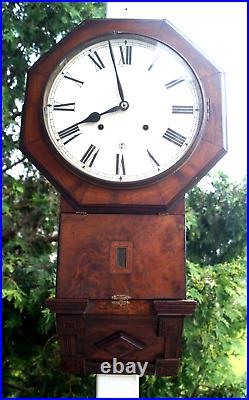 Antique 1870s 80s E. N. WELCH Mahogany Regulator Long Drop Wall Clock UNUSUAL