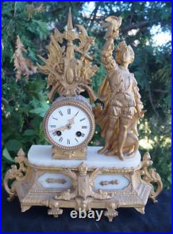 Antique 1870s French Figural ONYX Mantle Clock RUNS VIDEO ORIGINAL