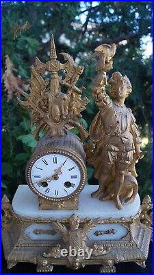 Antique 1870s French Figural ONYX Mantle Clock RUNS VIDEO ORIGINAL