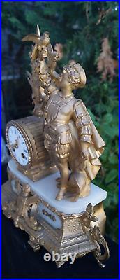 Antique 1870s French Figural ONYX Mantle Clock RUNS VIDEO ORIGINAL