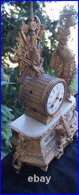 Antique 1870s French Figural ONYX Mantle Clock RUNS VIDEO ORIGINAL