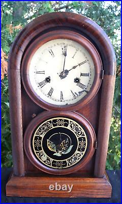 Antique 1870s New Haven VENETIAN Figure 8 Mantle Clock VIDEO RUNS ORIGINAL