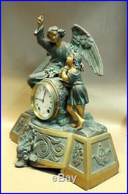Antique 1875 Seth Thomas Clock Titled Guardian Angel Metal Original & Working