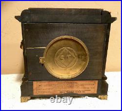 Antique 1880 Patent Seth Thomas Admantine Lion Head Mantle Clock WithBrass Accents