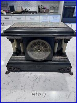 Antique 1880 Seth Thomas Adamantine Green Marble 4 Column Clock Nice Condition