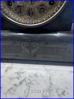 Antique 1880 Seth Thomas Adamantine Green Marble 4 Column Clock Nice Condition