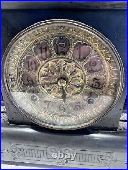 Antique 1880 Seth Thomas Adamantine Green Marble 4 Column Clock Nice Condition