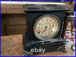 Antique 1880 Seth Thomas Adamantine Mantel Clock Black Marble Finish Victorian