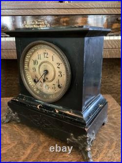 Antique 1880 Seth Thomas Adamantine Mantel Clock Black Marble Finish Victorian