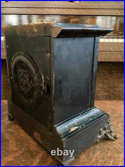 Antique 1880 Seth Thomas Adamantine Mantel Clock Black Marble Finish Victorian