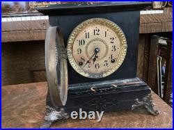 Antique 1880 Seth Thomas Adamantine Mantel Clock Black Marble Finish Victorian