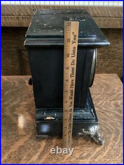 Antique 1880 Seth Thomas Adamantine Mantel Clock Black Marble Finish Victorian